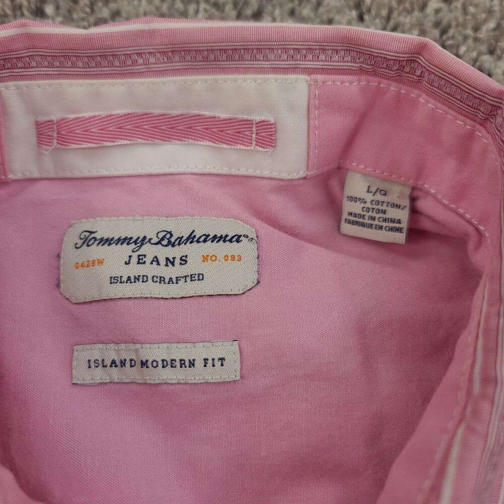 Tommy Bahama Island Modern Fit Stripe Shirt Mens Large Pink Cotton - Picture 5 of 8